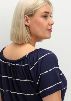 Streifenkleid mit Carmenausschnitt und rundem Saum<sheego Clearance