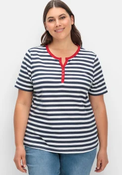Streifenshirt mit kurzer Zierknopfleiste<sheego Sale