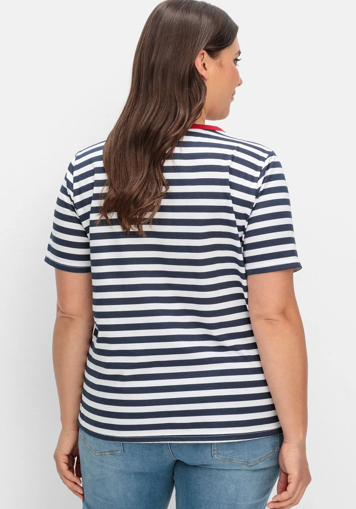 Streifenshirt mit kurzer Zierknopfleiste<sheego Sale