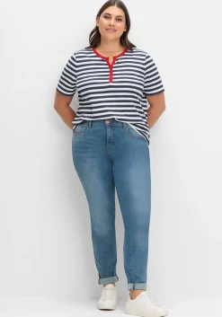 Streifenshirt mit kurzer Zierknopfleiste<sheego Sale