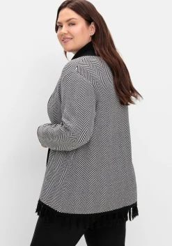 Strickjacke im Fischgrätmuster, mit Schalkragen<sheego Fashion