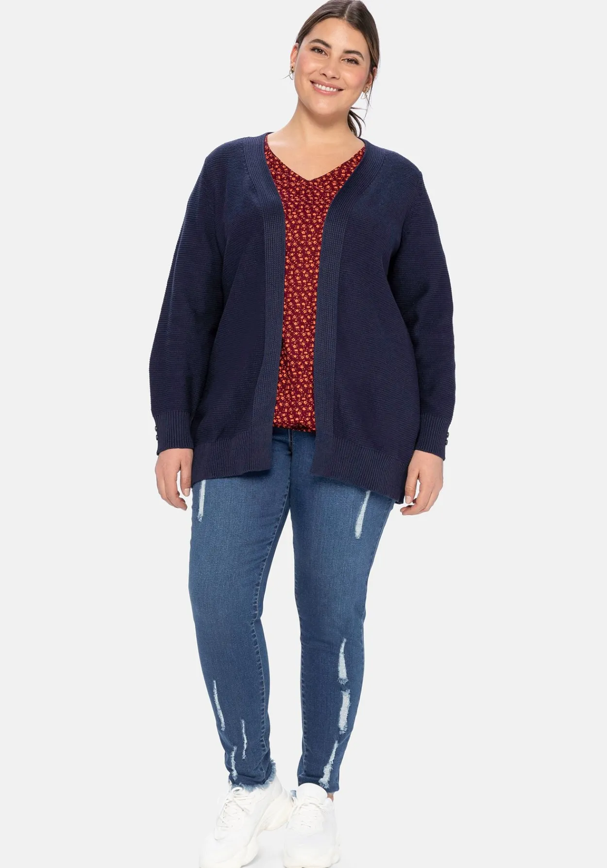 Strickjacke im Linksstrick, offene Form<sheego Fashion
