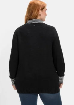 Strickjacke mit Kontrastdetails im Hahnentrittmuster<sheego Sale