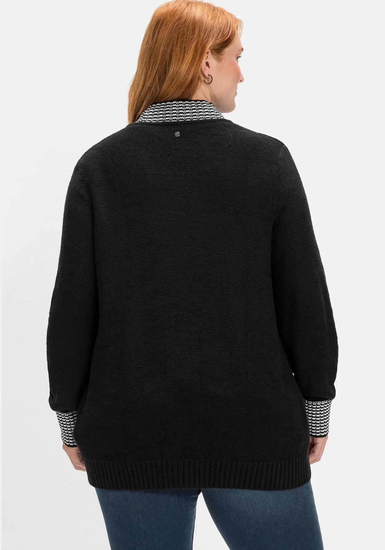Strickjacke mit Kontrastdetails im Hahnentrittmuster<sheego Sale