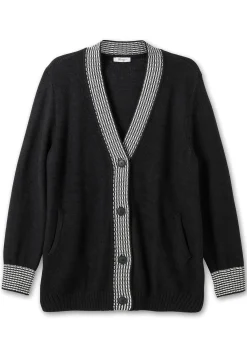 Strickjacke mit Kontrastdetails im Hahnentrittmuster<sheego Sale