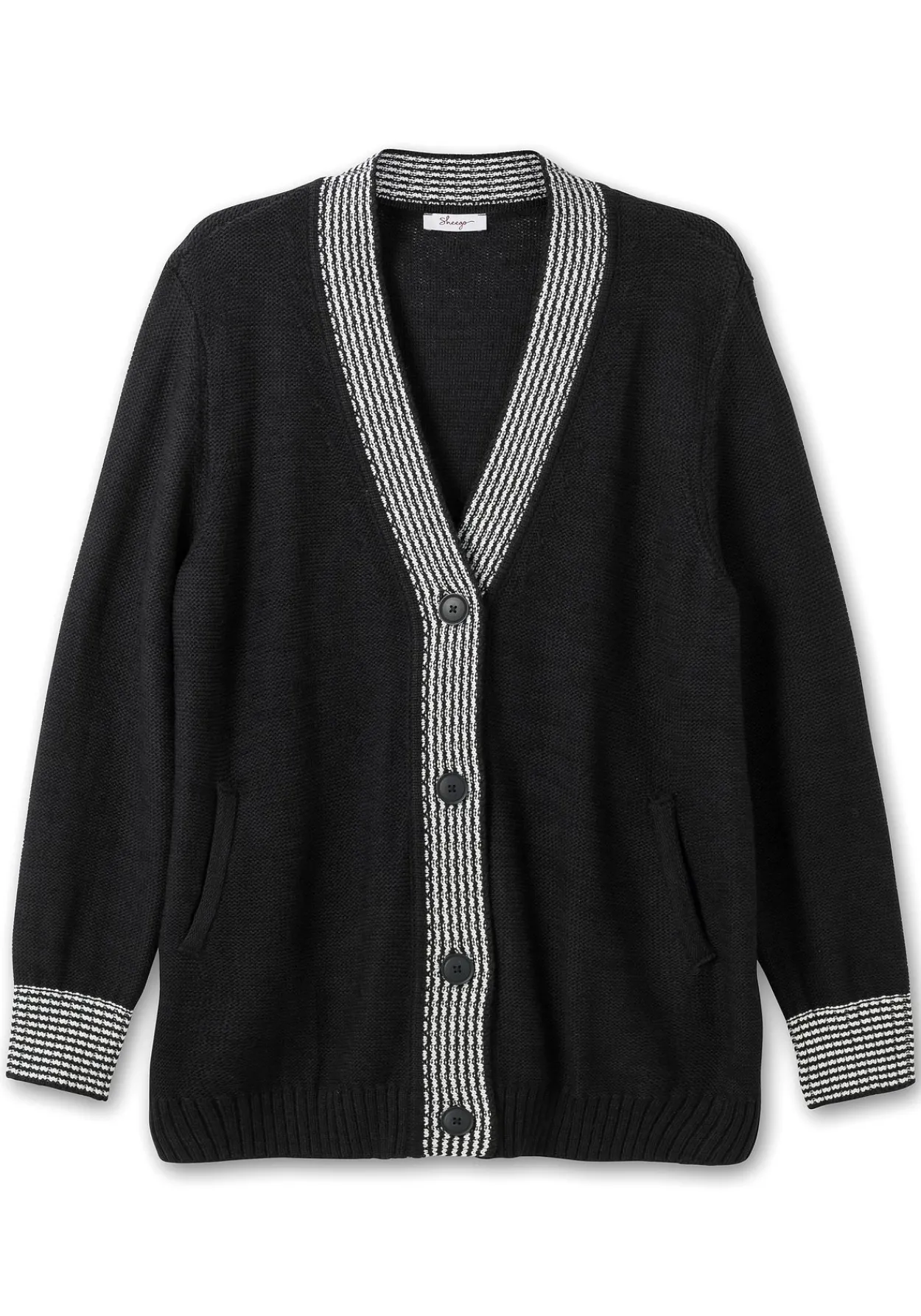 Strickjacke mit Kontrastdetails im Hahnentrittmuster<sheego Sale