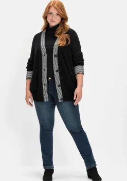 Strickjacke mit Kontrastdetails im Hahnentrittmuster<sheego Sale