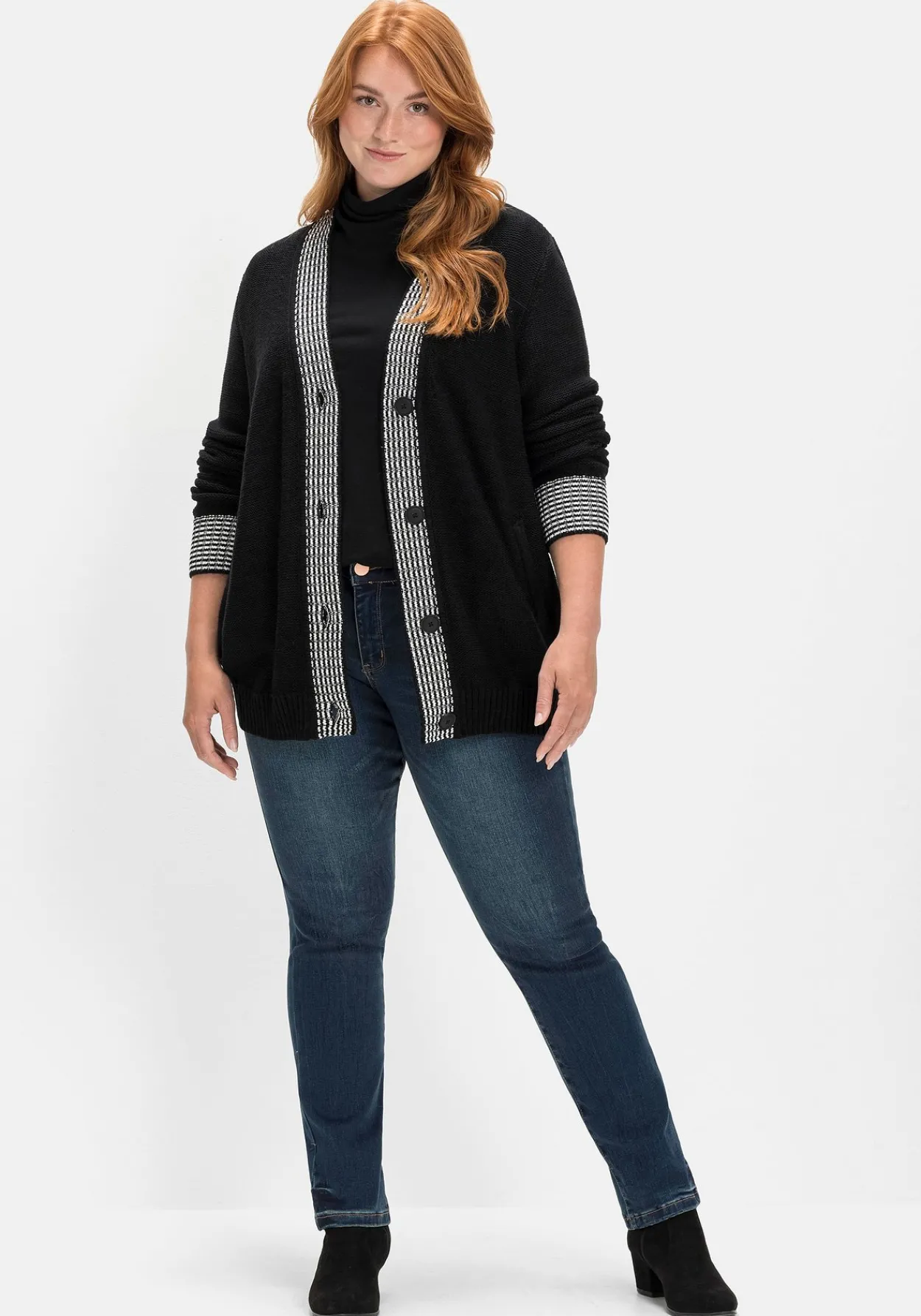 Strickjacke mit Kontrastdetails im Hahnentrittmuster<sheego Sale