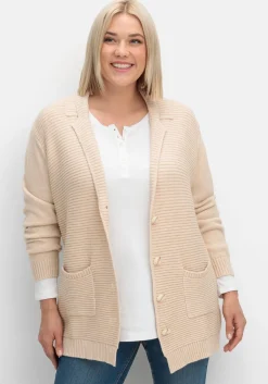 Strickjacke mit Reverskragen und Rippmuster vorn<sheego Hot