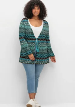 Strickjacke mit Trompetenärmeln, im Zickzackmuster<sheego Clearance