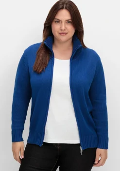 Strickjacke mit Troyerkragen und 2-Wege-Zipper<sheego Fashion