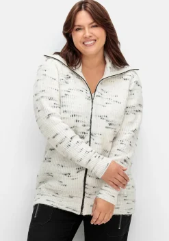 Strickjacke mit Troyerkragen und Reißverschluss<sheego Outlet