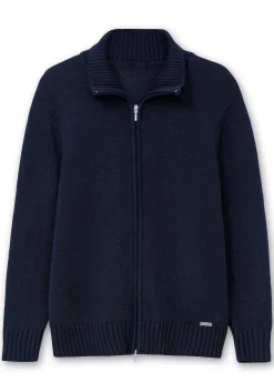 Strickjacke mit Troyerkragen und 2-Wege-Zipper<sheego Outlet