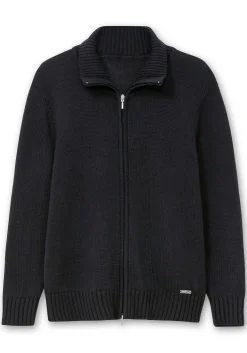 Strickjacke mit Troyerkragen und 2-Wege-Zipper<sheego Fashion