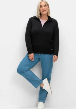 Strickjacke mit Troyerkragen und 2-Wege-Zipper<sheego Fashion