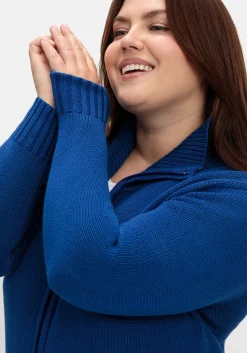 Strickjacke mit Troyerkragen und 2-Wege-Zipper<sheego Fashion