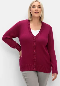 Strickjacke mit V-Ausschnitt und Knöpfen, tailliert<sheego New