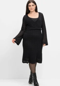Strickkleid im Ajourmuster und in Wickeloptik<sheego Clearance