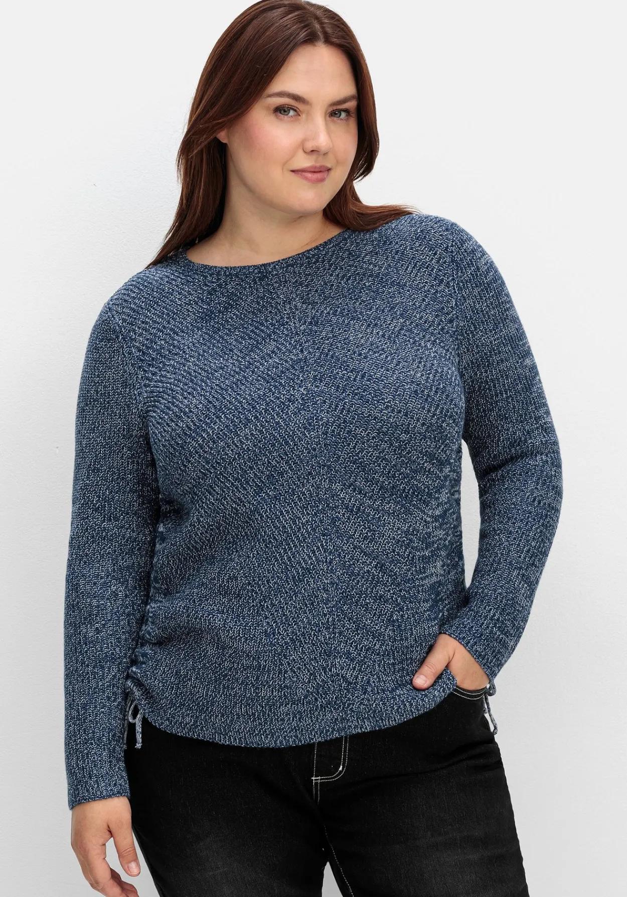 Strickpullover mit Rippmuster und Raffung seitlich<sheego Online