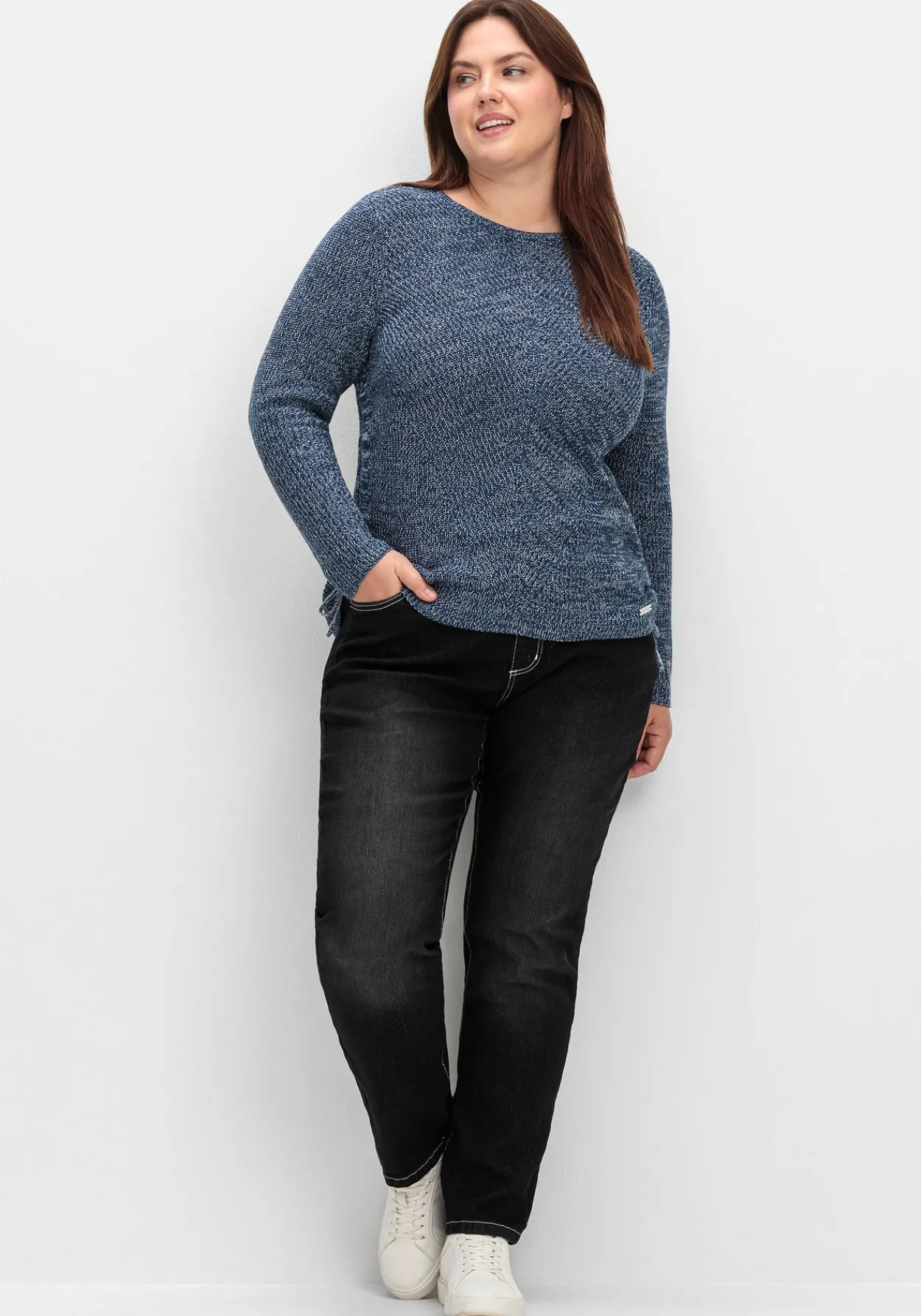 Strickpullover mit Rippmuster und Raffung seitlich<sheego Online