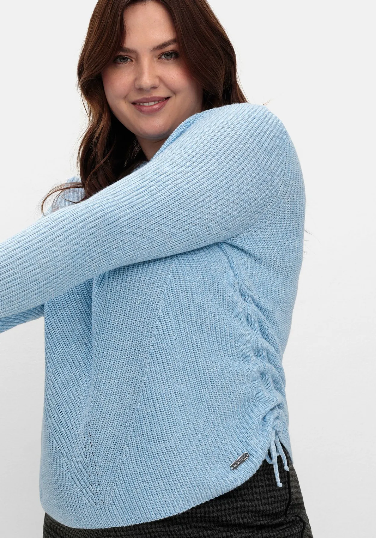 Strickpullover mit Rippmuster und Raffung seitlich<sheego Outlet