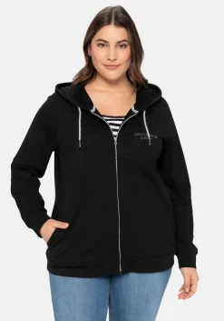 Sweatjacke mit Kapuze und kleinem Brust-Print<sheego Discount