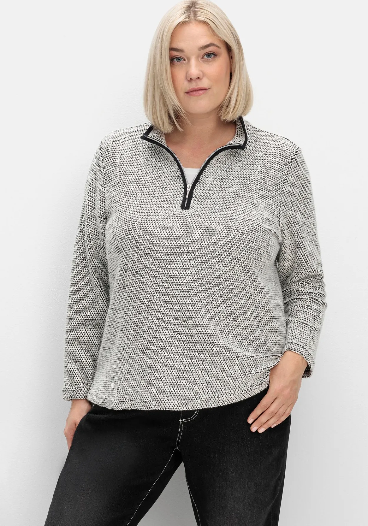 Sweatshirt in Bouclé-Qualität, mit Troyerkragen<sheego Discount