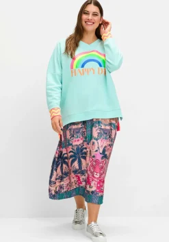 Sweatshirt mit Frontdruck und Streifenbündchen<sheego loves miss goodlife Online