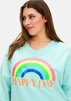 Sweatshirt mit Frontdruck und Streifenbündchen<sheego loves miss goodlife Online
