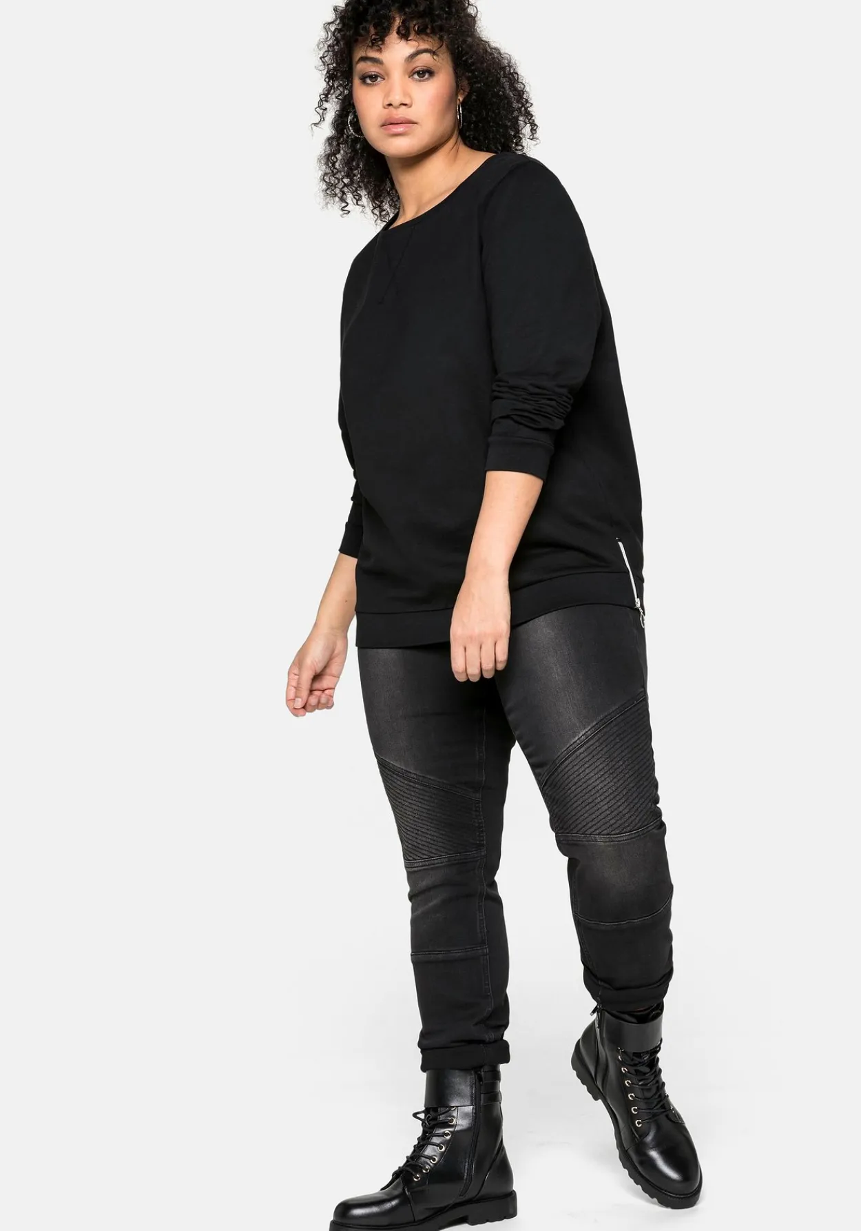 Sweatshirt mit seitlichen Reißverschlüssen<sheego Discount