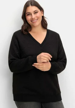 Sweatshirt mit Steppmuster und V-Ausschnitt<sheego Hot
