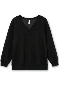 Sweatshirt mit Steppmuster und V-Ausschnitt<sheego Hot
