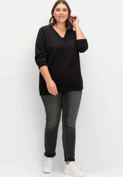 Sweatshirt mit Steppmuster und V-Ausschnitt<sheego Hot