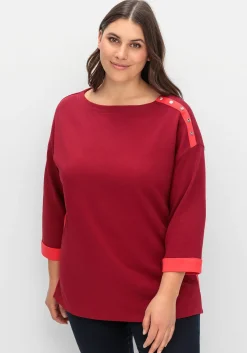 Sweatshirt mit Zierknöpfen und Kontrastdetails<sheego Online