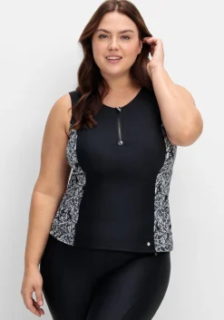 Tankini-Top mit Zipper und Kontrasteinsatz<sheego Fashion