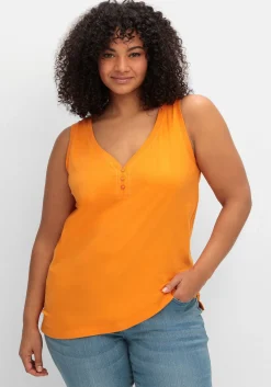 Tanktop mit V-Ausschnitt und Zierknopfleiste<sheego Discount