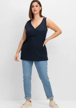 Tanktop mit V-Ausschnitt und Zierknopfleiste<sheego Online
