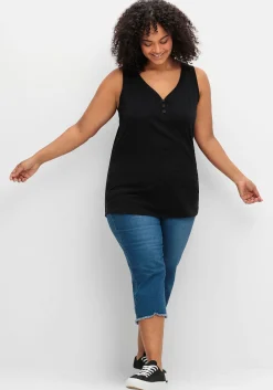 Tanktop mit V-Ausschnitt und Zierknopfleiste<sheego Hot