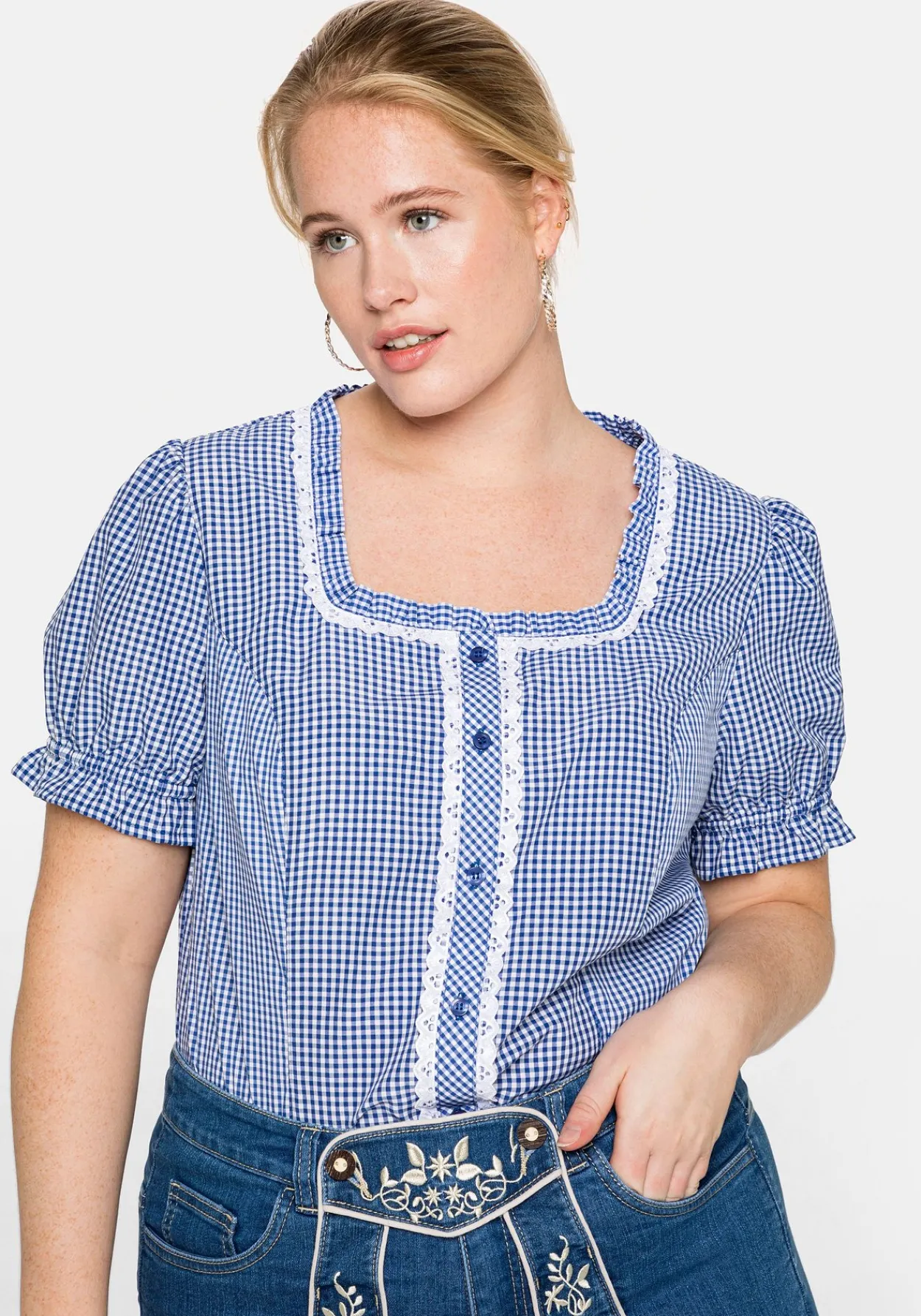 Trachtenbluse im Karo-Design, mit Spitzenbesatz<sheego Hot