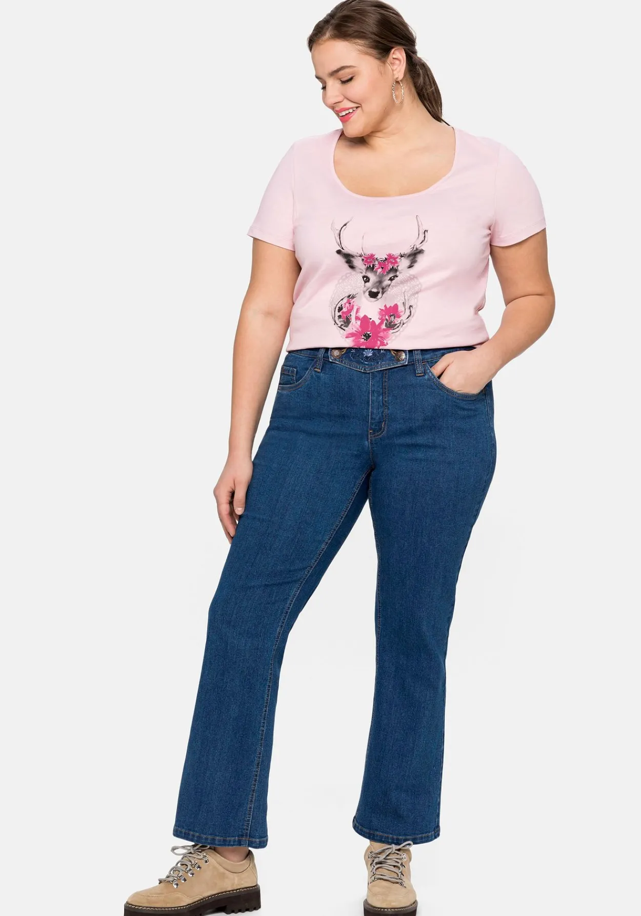Trachtenshirt mit Hirsch-Druck und Kurzarm<sheego Clearance
