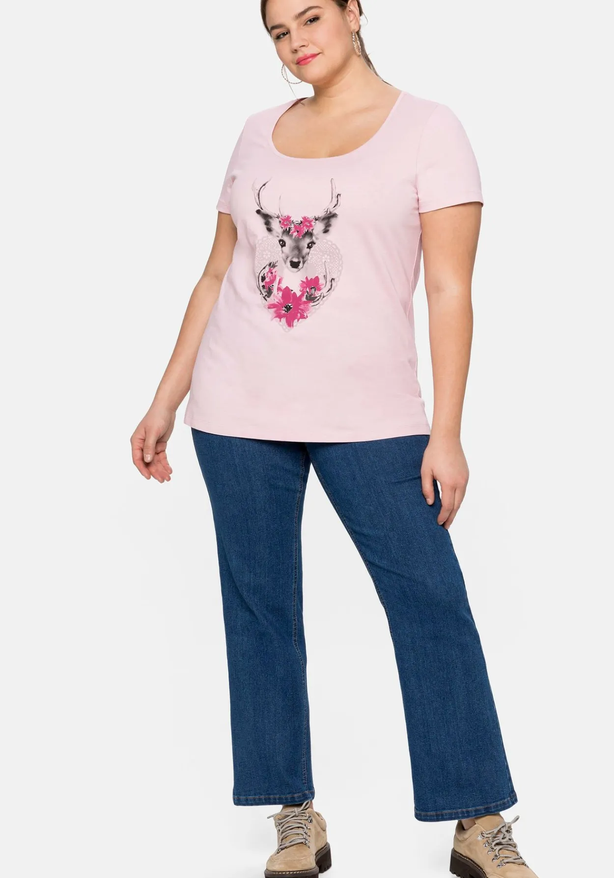 Trachtenshirt mit Hirsch-Druck und Kurzarm<sheego Clearance