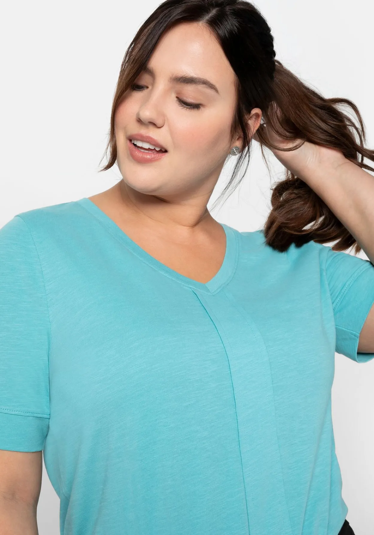 T-Shirt mit gesteppter Falte vorn, aus Jersey<sheego Sale