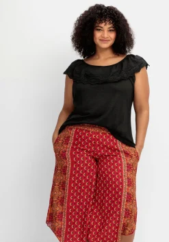 T-Shirt mit Lochstickerei und Carmen-Ausschnitt<sheego by Joe Browns Hot