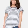 T-Shirt mit Ringeln und Statement-Foliendruck<sheego New