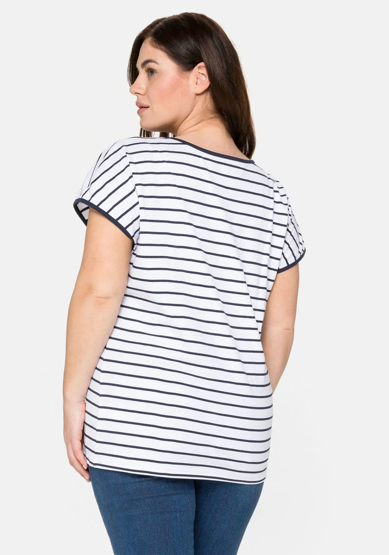 T-Shirt mit Ringeln und Statement-Foliendruck<sheego New