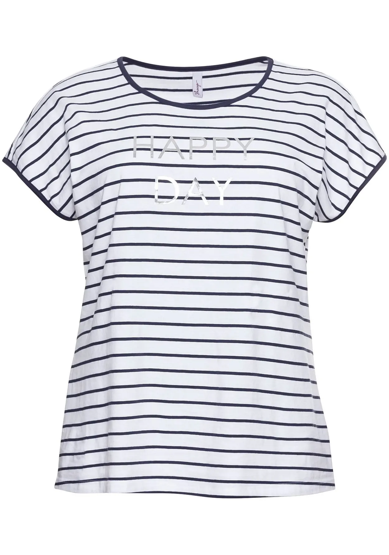 T-Shirt mit Ringeln und Statement-Foliendruck<sheego New