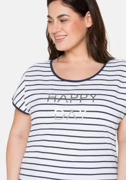 T-Shirt mit Ringeln und Statement-Foliendruck<sheego New