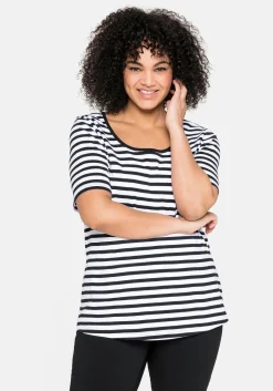T-Shirt mit Streifen und Rundhalsausschnitt<sheego Fashion