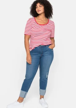 T-Shirt mit Streifen und Rundhalsausschnitt<sheego Fashion