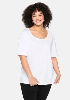 T-Shirt mit tiefem Ausschnitt und längerem Ärmel<sheego Outlet